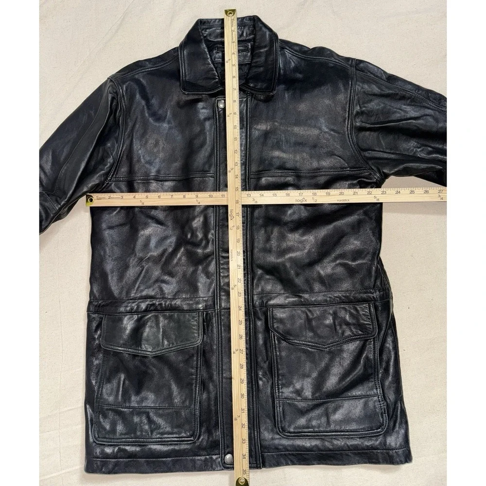 Vintage Y2K Men's Claiborne Soft Lambskin Black‎ Leather Jacket Med. Full Zip